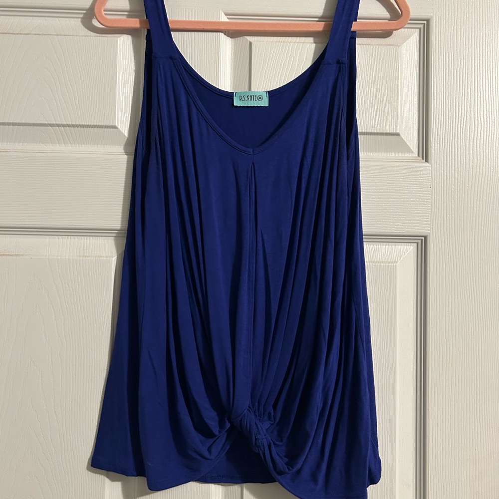 Blue Sleeveless Draped Tank Top